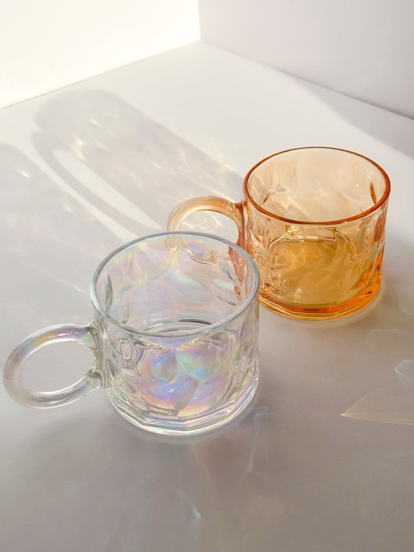 Iridescent Glass Cup Coffee Mug Big Ball Handle Transparent Glass