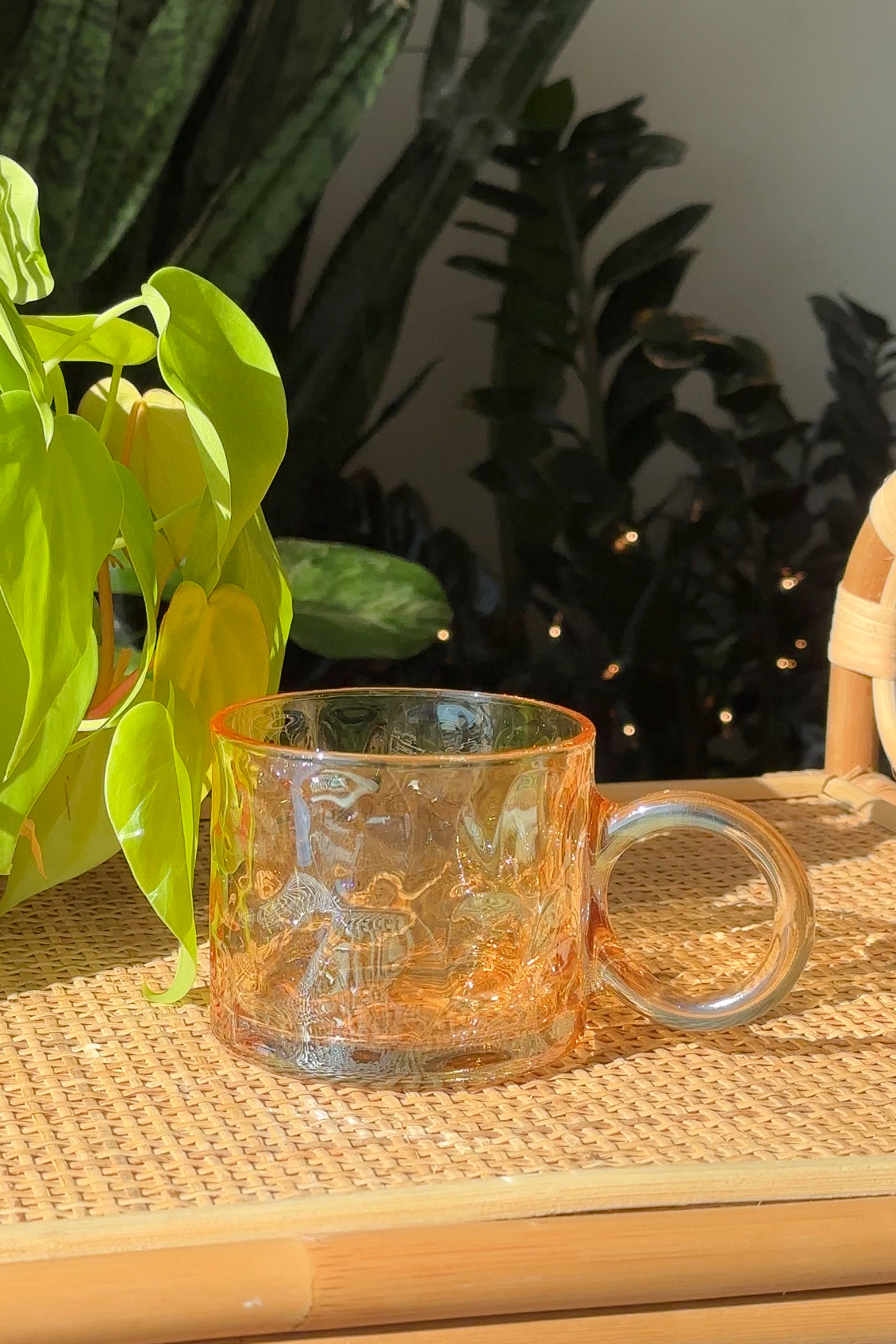 Glass Coffee Mugs, Clear Iridescent Glass Coffee Cups With Handle